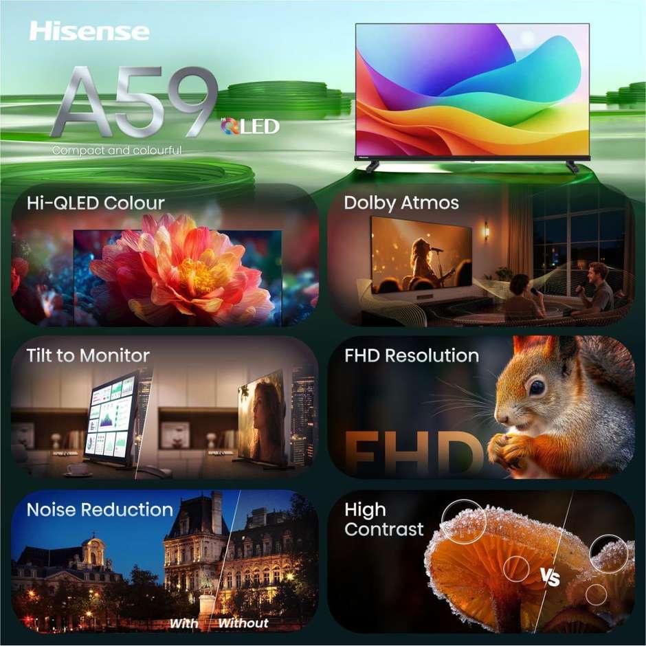 Hisense 32A59S TV DLED 32" Full HD Smart TV VIDAA Wi-Fi nero