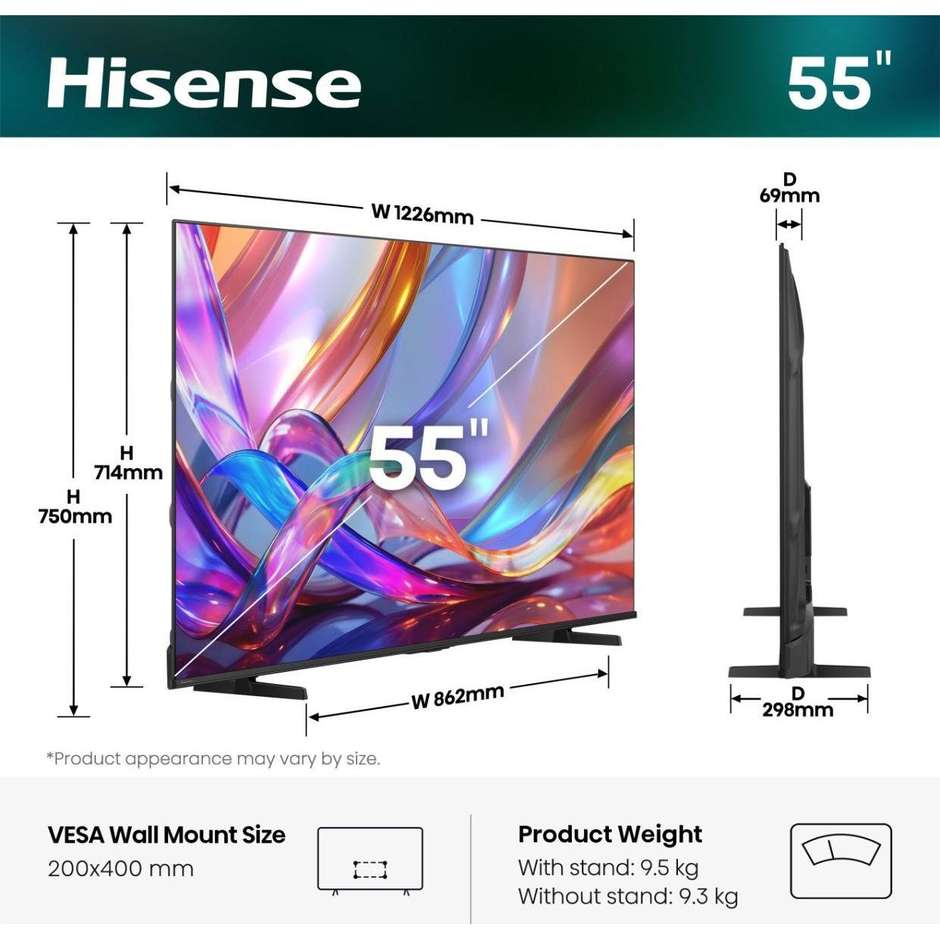 Hisense 55E79S TV QLED 55" 4K Ultra HD Dolby Vision Smart TV VIDAA Nero