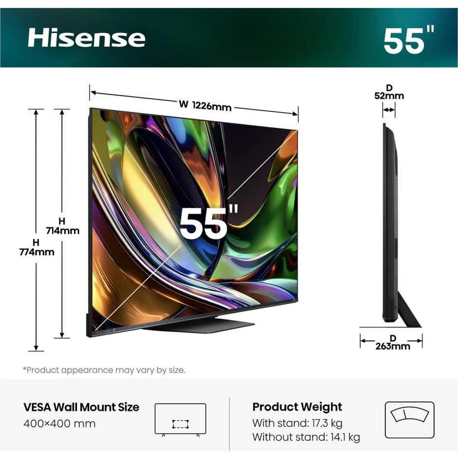 Hisense 55ER8S Smart TV RGB MiniLED 55 pollici 4K 180 Hz VIDAA