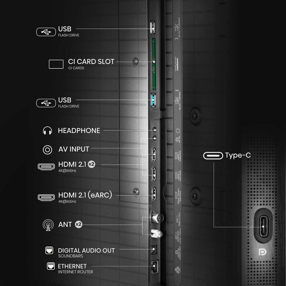 Hisense 55U8Q TV ULED 55" Mini LED Smart TV Wi-Fi Classe E Colore Nero