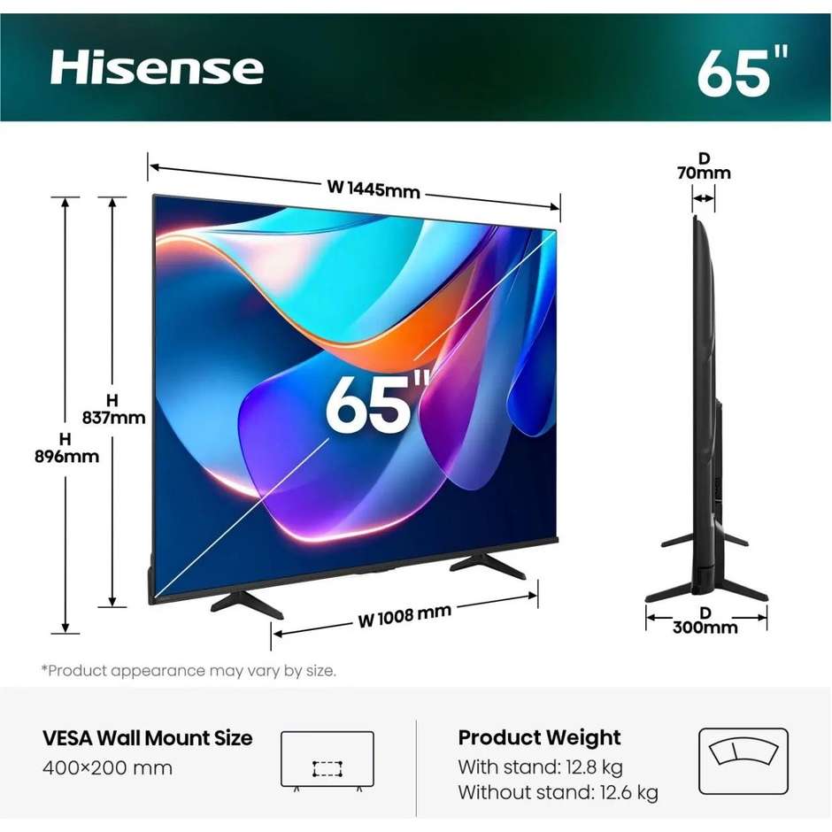 Hisense 65A69S Smart TV LED 65" 4K UHD HDR10+ Vidaa