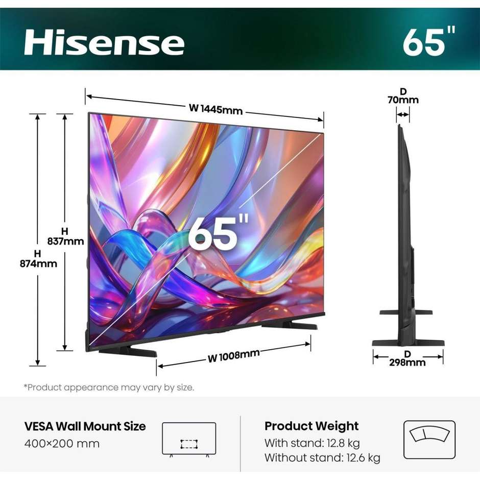 Hisense 65E79S Smart TV QLED 65" 4K Ultra HD Wi-Fi Nero