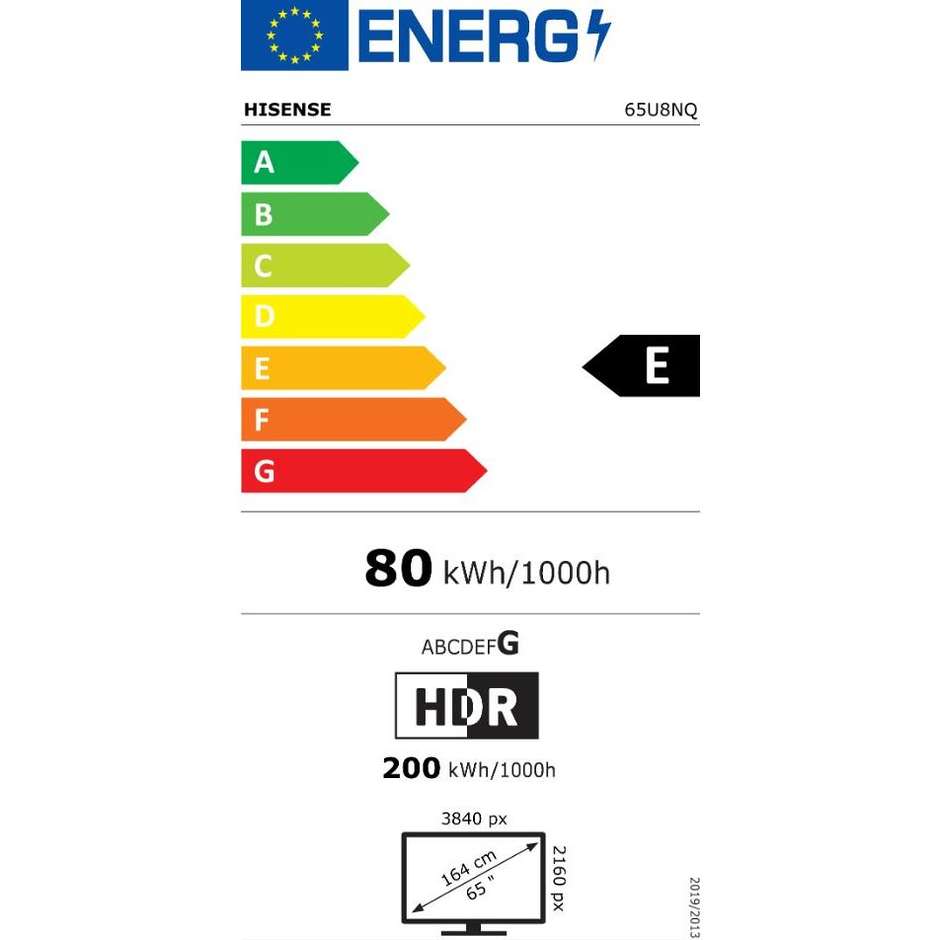 Hisense 65U8NQ TV Mini LED Pro 65" 4K Ultra HD Smart TV Wi-Fi Classe G Colore Grigio