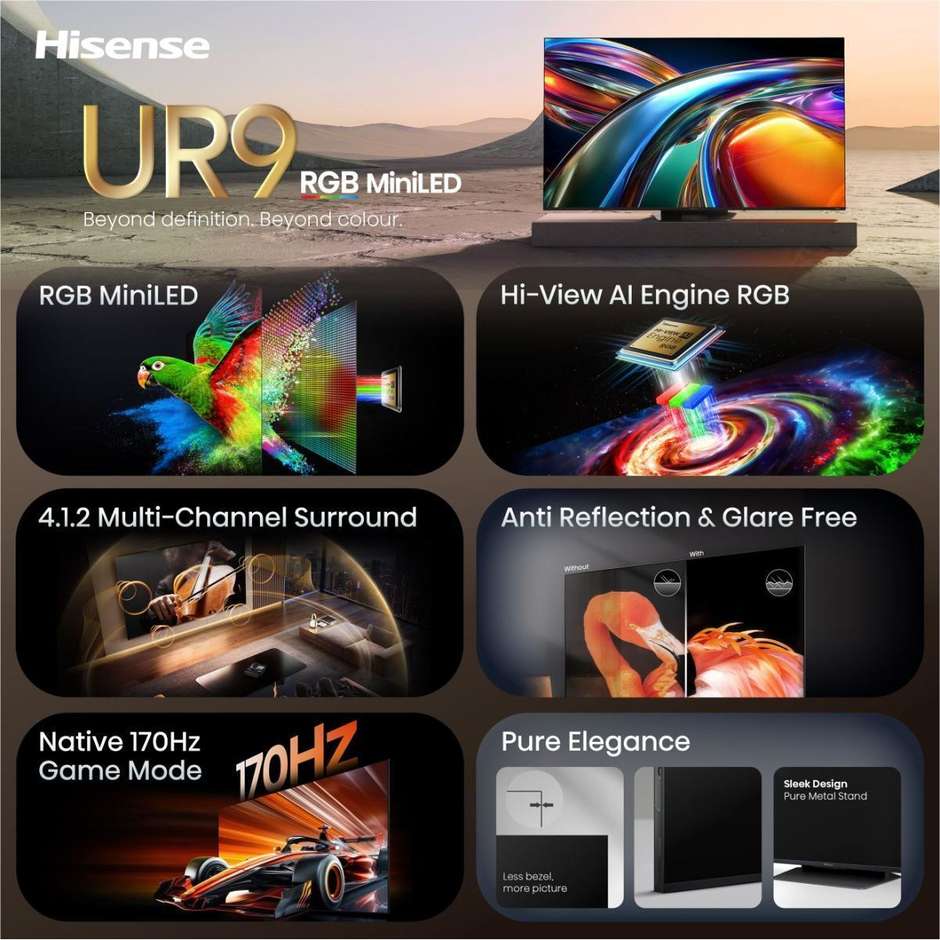 Hisense 65UR9S Smart TV 65" 4K RGB-Mini LED 170Hz Grigio