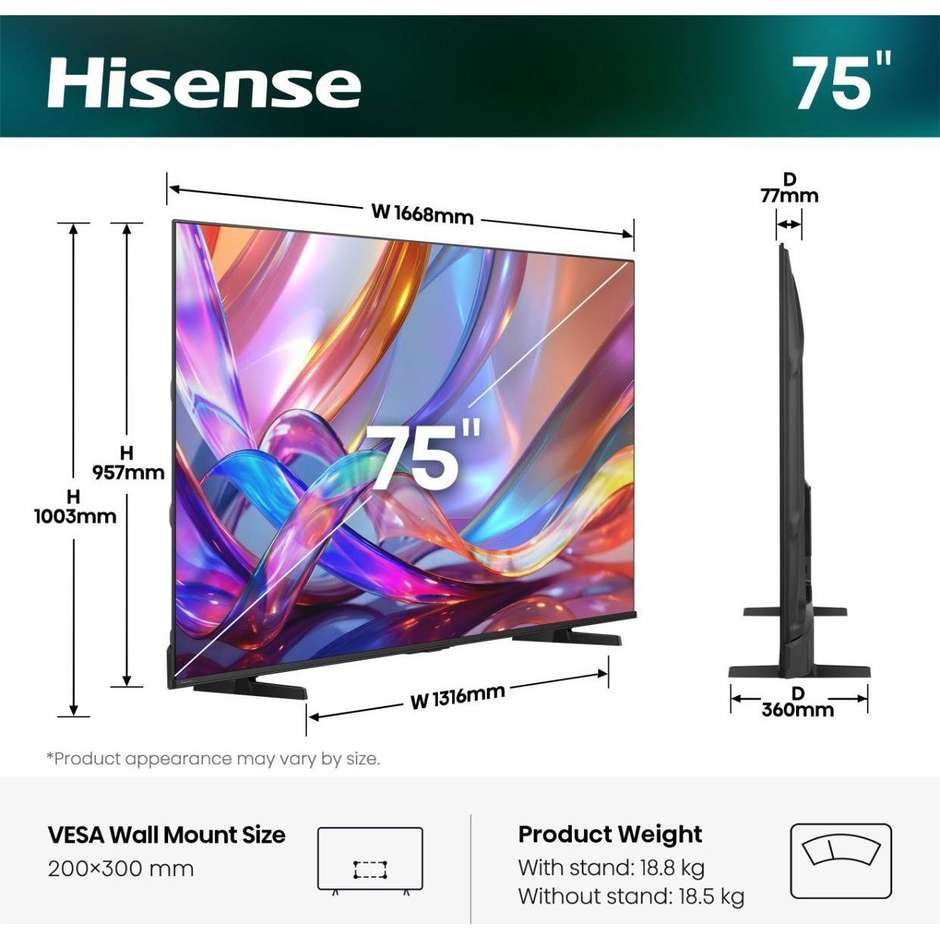 Hisense 75E79S TV 75" 4K QLED Smart Nero