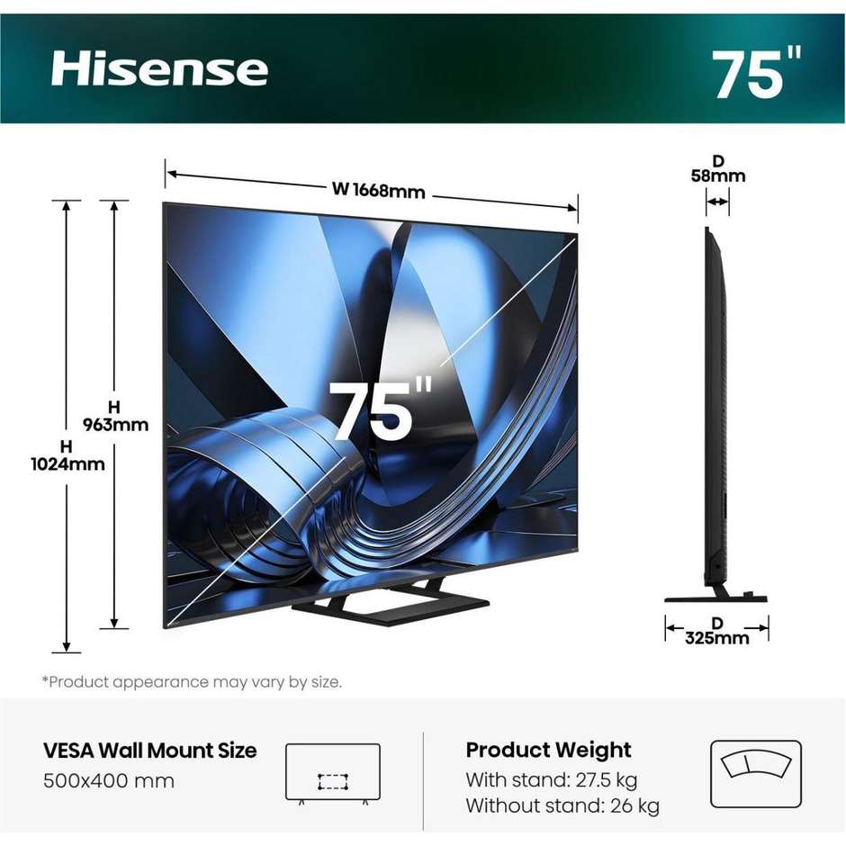 Hisense 75U79SE Smart TV 75" 4K ULED 144Hz Nero