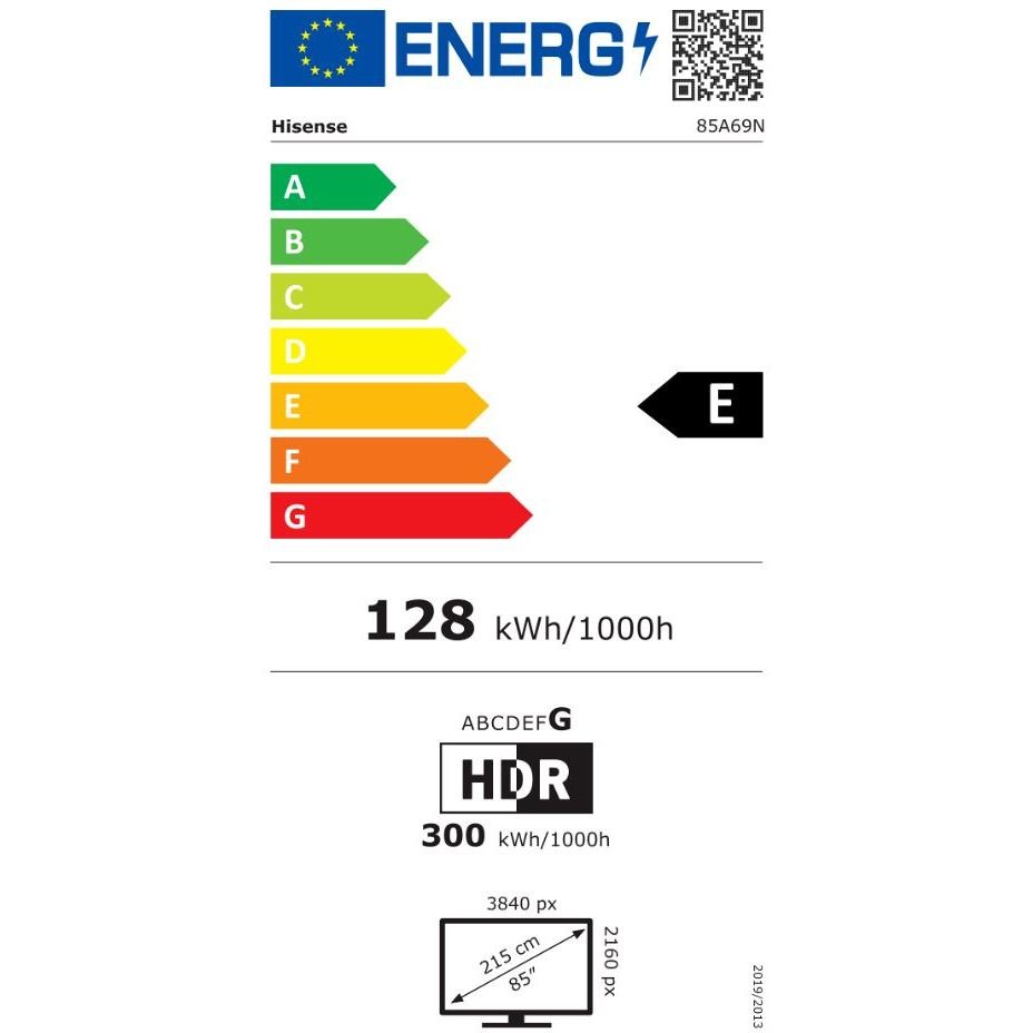 Hisense 85A69N TV LED 85" 4K Ultra HD Smart TV Wi-Fi Classe E Colore Nero