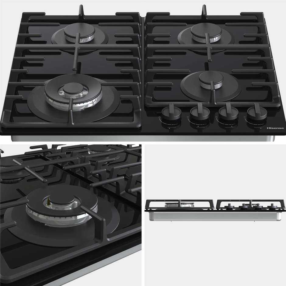 Hisense GG663BHF Piano Cottura a Gas da Incasso 60 cm 4 Fuochi Nero