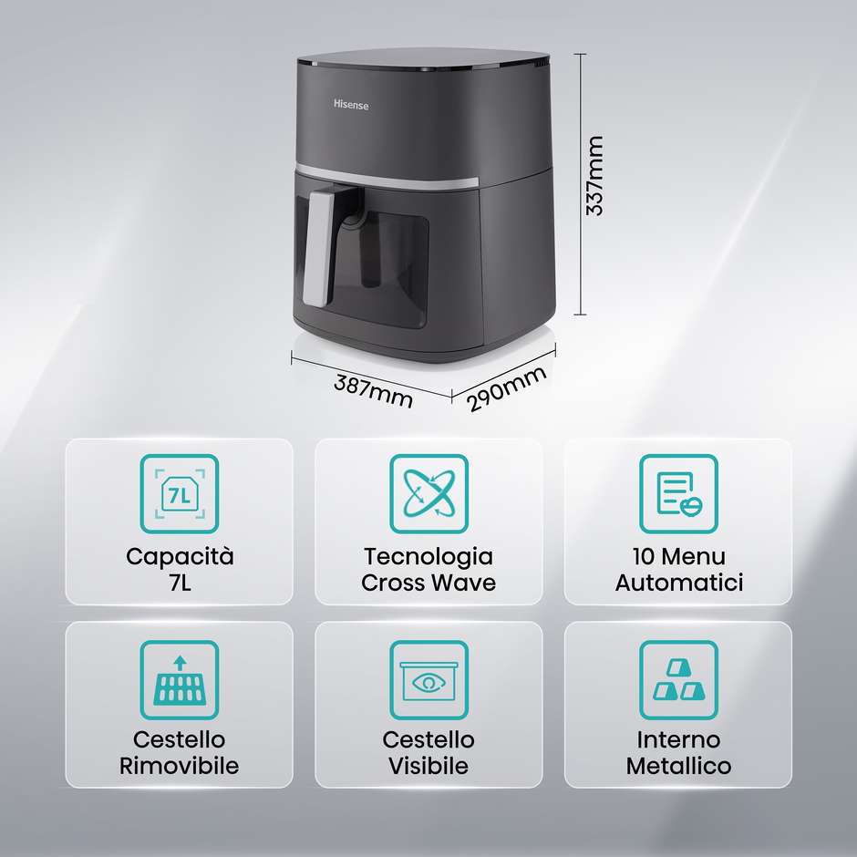 Hisense HAF1900D Friggitrice ad aria 7 L, 1.800 W con comandi touch, nera