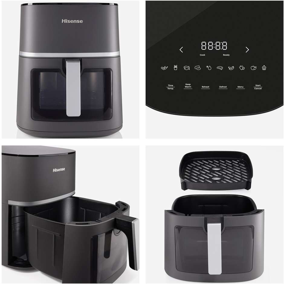 Hisense HAF1900D Friggitrice ad Aria Calda 7 L 1800 W con Cestello Singolo Antiaderente Nero