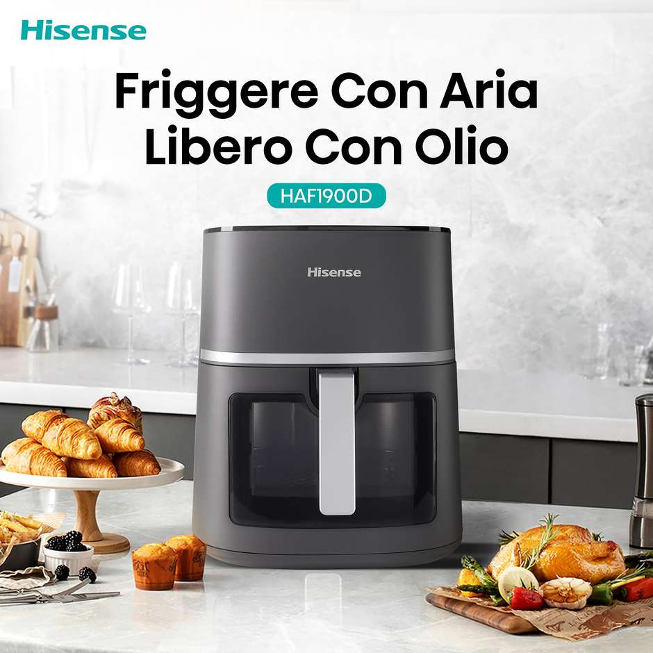 Hisense HAF1900D Friggitrice ad Aria Calda 7 L 1800 W con Cestello Singolo Antiaderente Nero