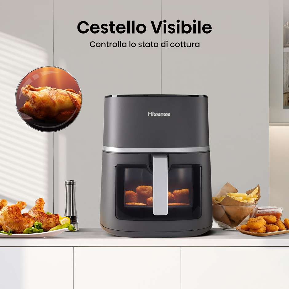 Hisense HAF1900D Friggitrice ad Aria Calda 7 L 1800 W con Cestello Singolo Antiaderente Nero