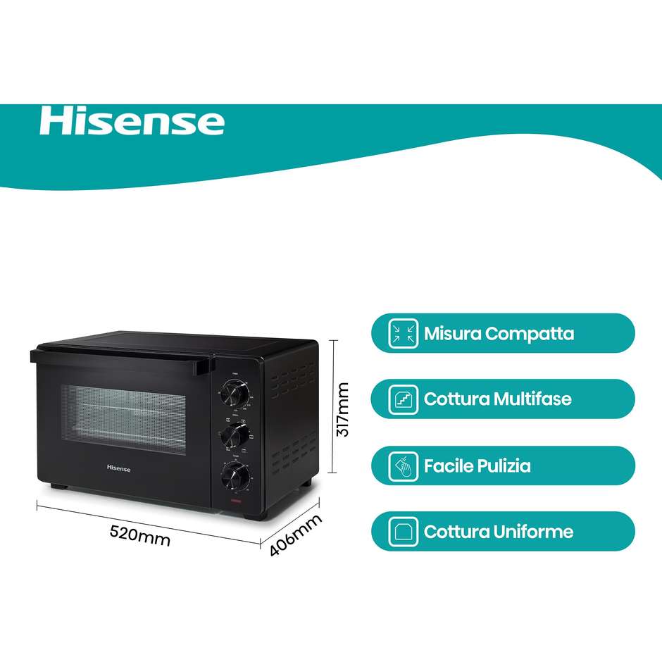 Hisense HOM30M Forno Elettrico da Tavolo 30 L Potenza 1600 W Doppio Vetro Nero