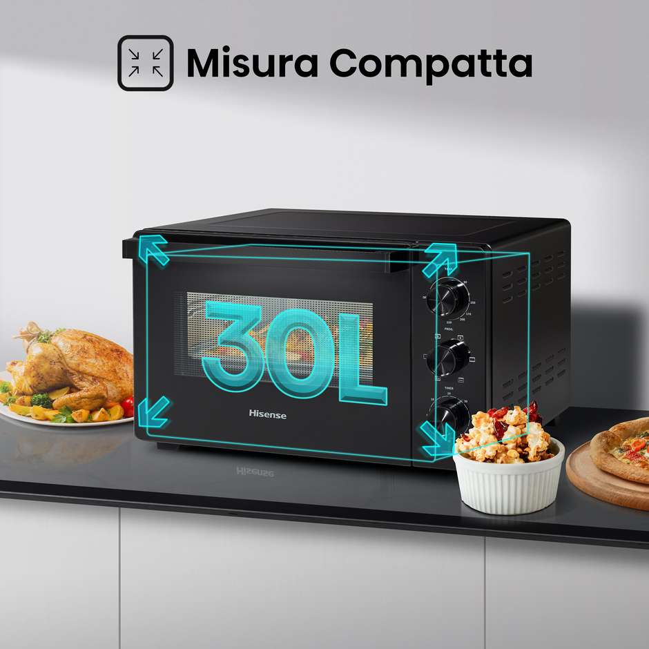Hisense HOM30M Forno Elettrico da Tavolo 30 L Potenza 1600 W Doppio Vetro Nero