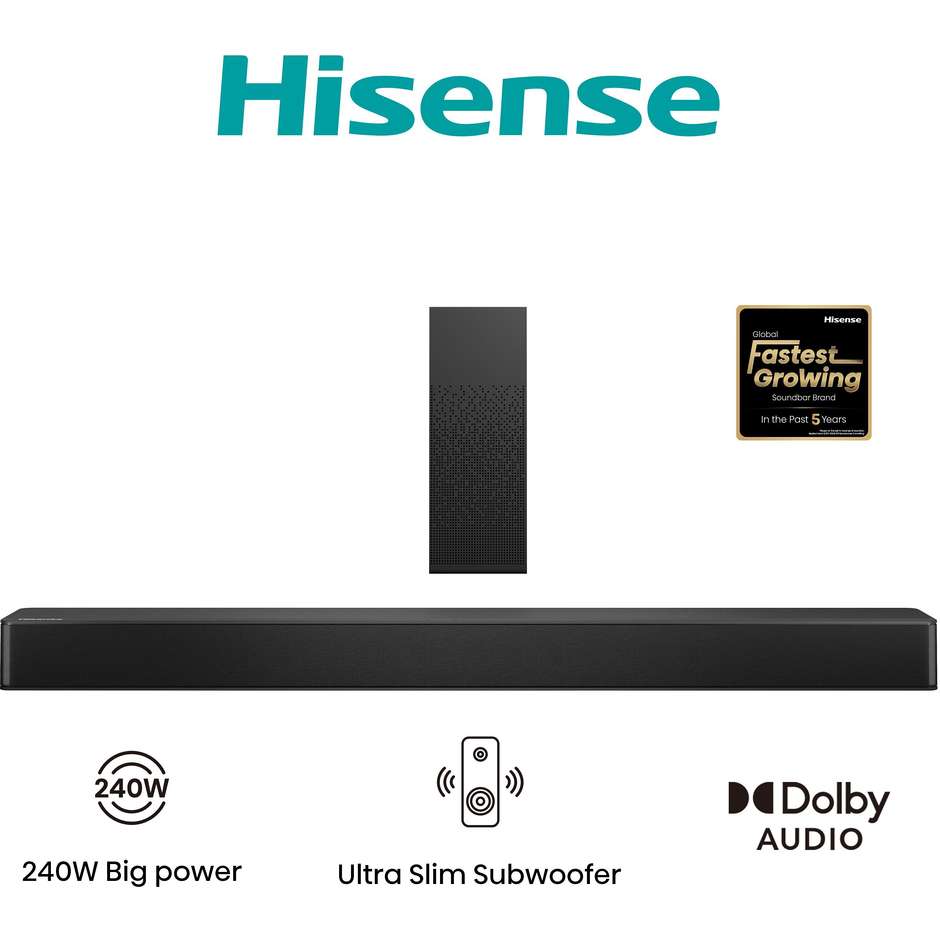 Hisense HS2100 Soundbar con Subwoofer per TV Nero