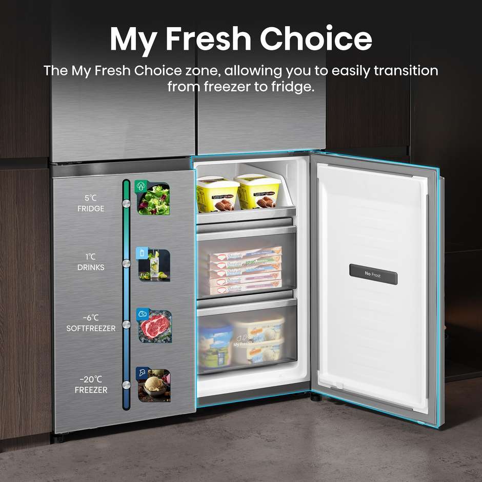 Hisense RQ768N4GVE Frigorifero Side by Side Americano 591 Litri Classe E Acciaio Inox