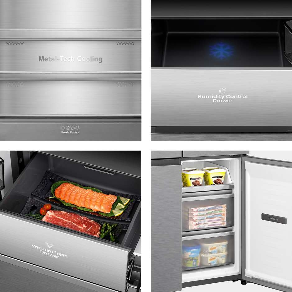 Hisense RQ768N4GVE Frigorifero Side by Side Americano 591 Litri Classe E Acciaio Inox