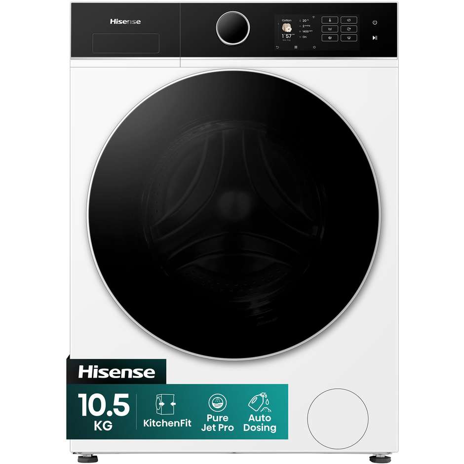 HISENSE WF5I1045BWQ Lavatrice Carica frontale 60 cm 10.5 kg 1400 Giri/min Motore Inverter Vapore Classe A