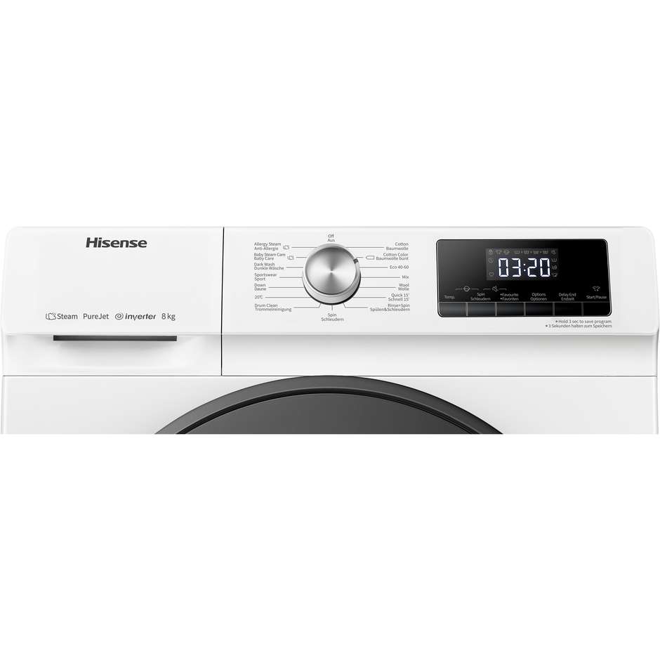 Hisense WFQA8014EVJM Lavatrice Caricamento frontale Capacita 8 Kg 1400 Giri/min Classe A Colore Bianco