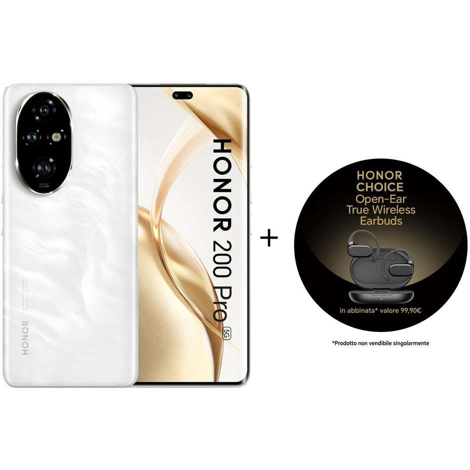 Honor 200 Pro Smartphone 5G + Earbuds Choice 6.78" Ram 12 GB Memoria 512 GB Android 14 Colore Bianco