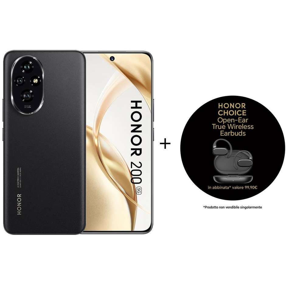 Honor 200 Smartphone 5G + Earbuds Choice 6.7" Android 14 Ram 12 GB Memoria 512 GB Android 14 Colore Nero