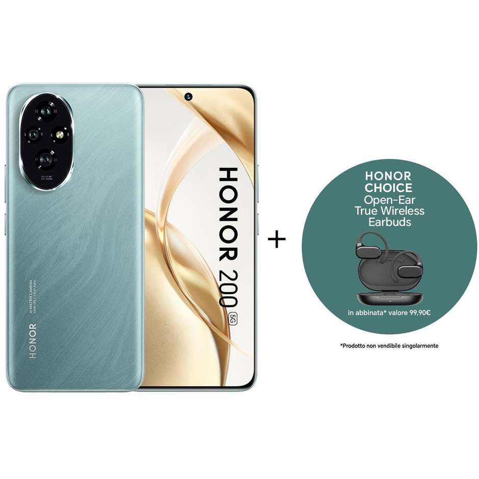 Honor 200 Smartphone 5G + Earbuds Choice 6.7" Ram 12 GB Memoria 512 GB Android 14 Colore Verde