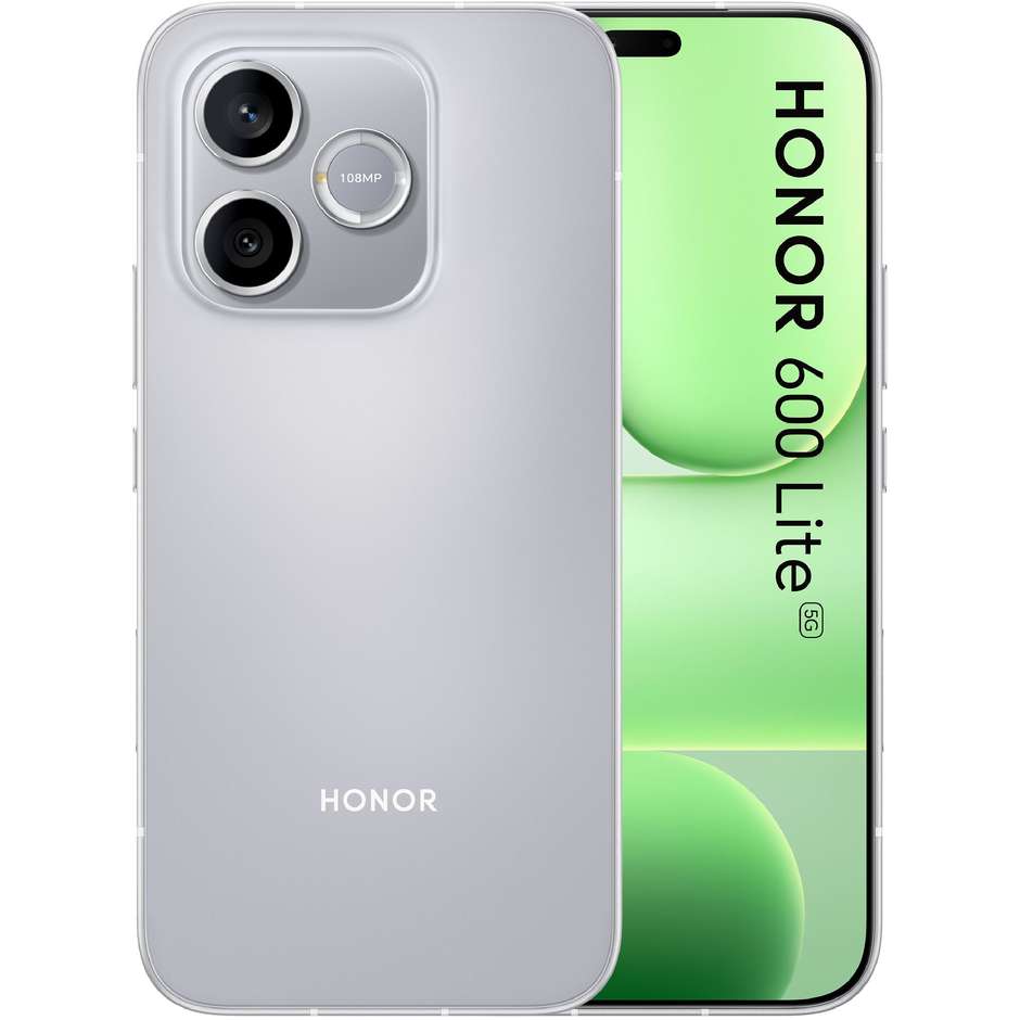 HONOR 600 Lite Smartphone 5G 17,0 cm (6.7") AMOLED 120Hz 8 GB 256 GB 108 MP Grigio con Smartwatch Watch 2i