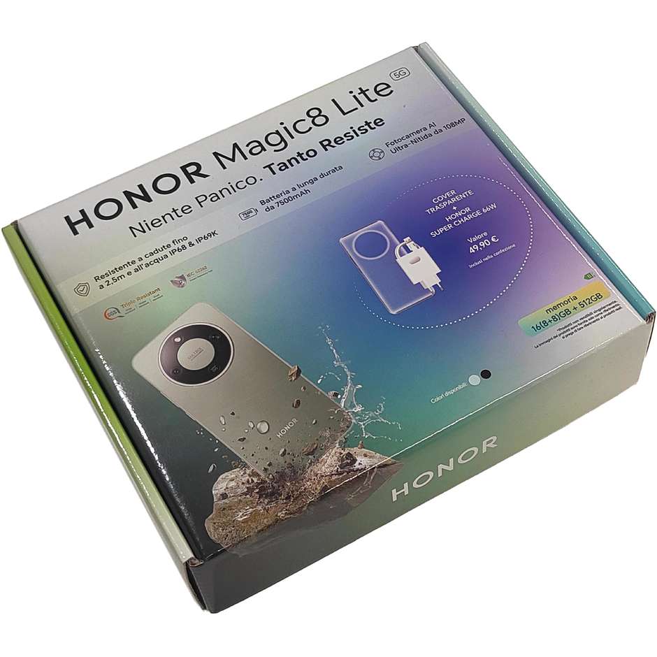 HONOR Magic8 Lite Smartphone 5G 17,2 cm (6.78") Curved AMOLED 120Hz 8 GB 512 GB 108 MP Nero