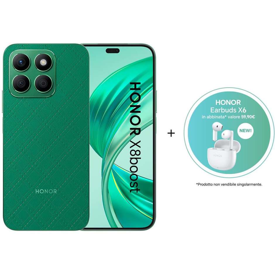 Honor X8boost Smartphone + Earbuds X6  6.7" Ram 8 GB Memori 256 GB Android 13 Colore Verde