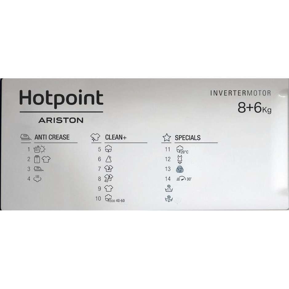 HOTPOINT/ARISTON BIWDHG861485 Lavasciuga Carica Frontale 8/6 kg 1351 Giri/min Motore Inverter Vapore Classe B Non applicabile