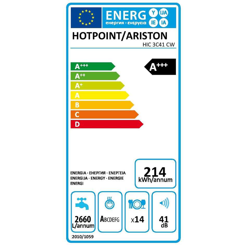 Hotpoint/Ariston HIC3C41CW Lavastoviglie a scomparsa totale 14 Coperti 6 Programmi Classe A+++ colore bianco