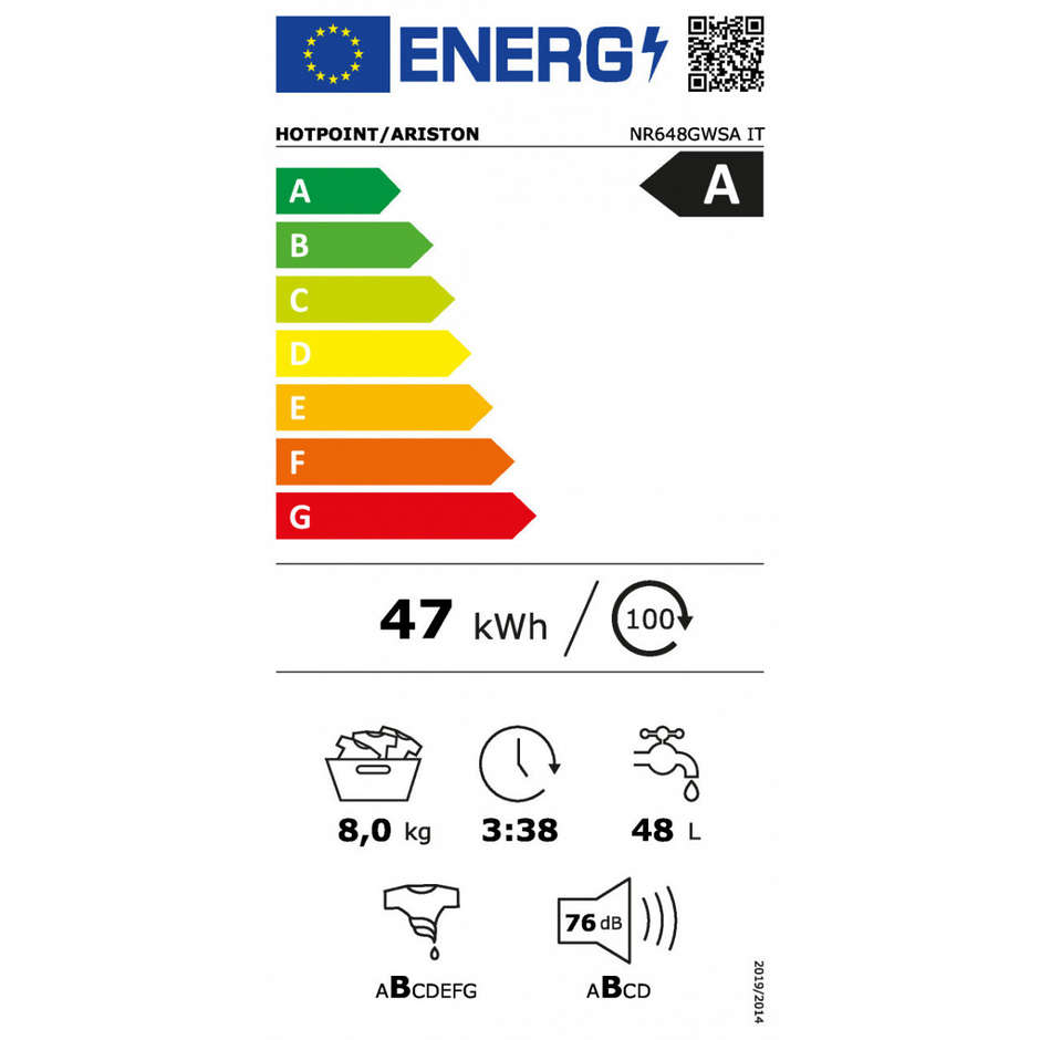 Hotpoint/Ariston NR648GWSAIT Lavatrice Carica Frontale Capacità 8 Kg 1400 Giri/min Classe A Colore Bianco