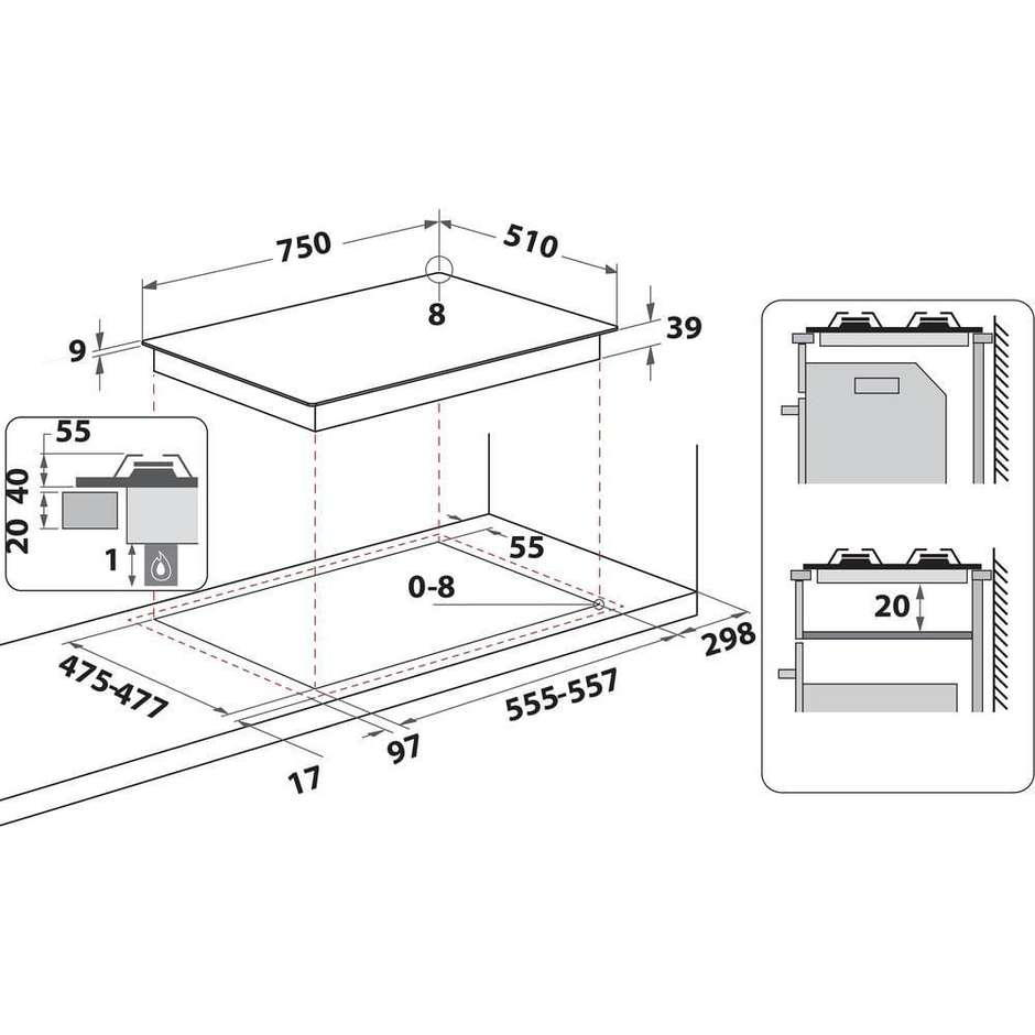 Hotpoint Ariston PCN R753N T/IX/HA piano cottura a gas 75 cm, 5 fuochi, acciaio inox