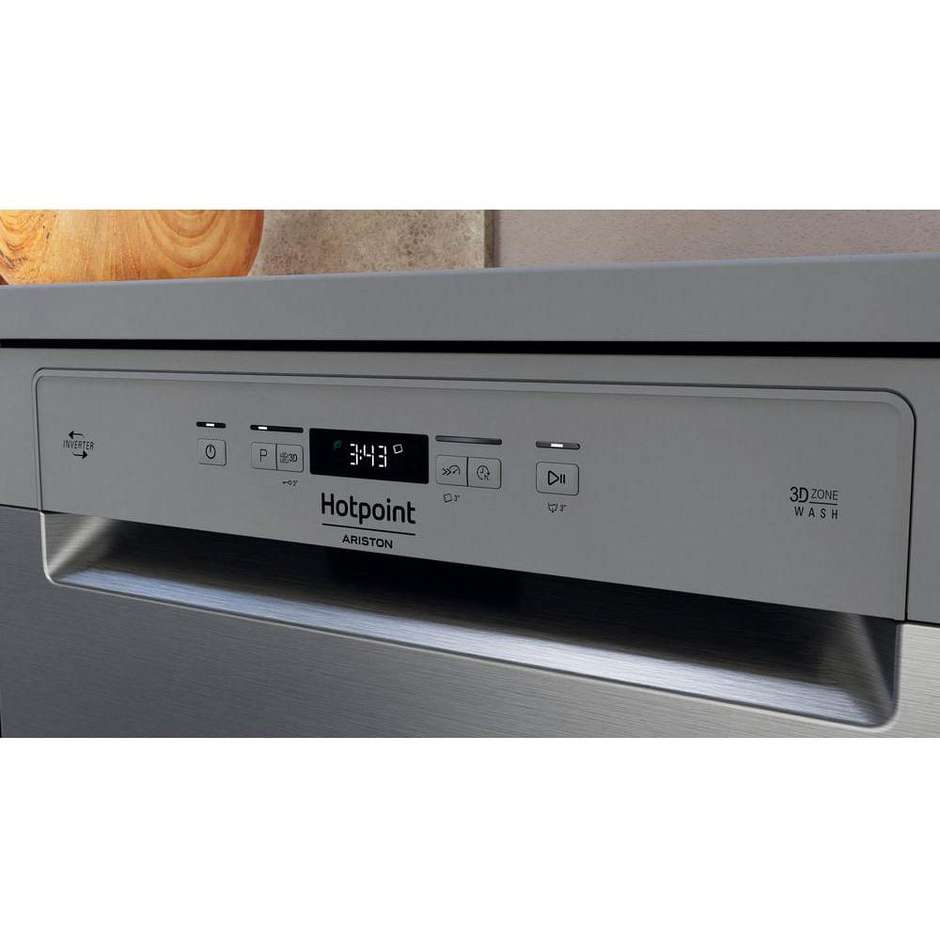 Hotpoint HFC 3C41 CW X Lavastoviglie 60 cm Libera Installazione 14 Coperti 41 dB Motore Inverter 3D Zone Wash Classe C Inox