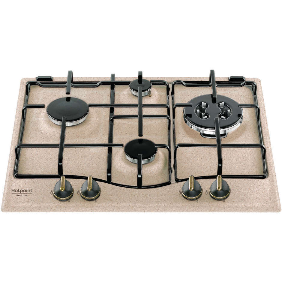 Hotpoint PCN 640 T (AV) R /HA Piano Cottura a Gas 60 cm 4 Fuochi con Tripla Corona Wok 3600W Finitura Avena