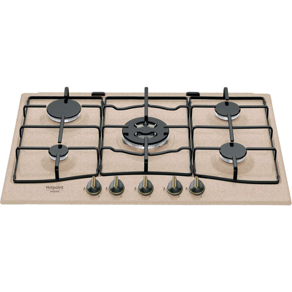 Hotpoint PCN 750 T (AV) R /HA Piano Cottura a Gas 75 cm 5 Fuochi con Tripla Corona Wok 3600W Finitura Avena Incasso 60 cm