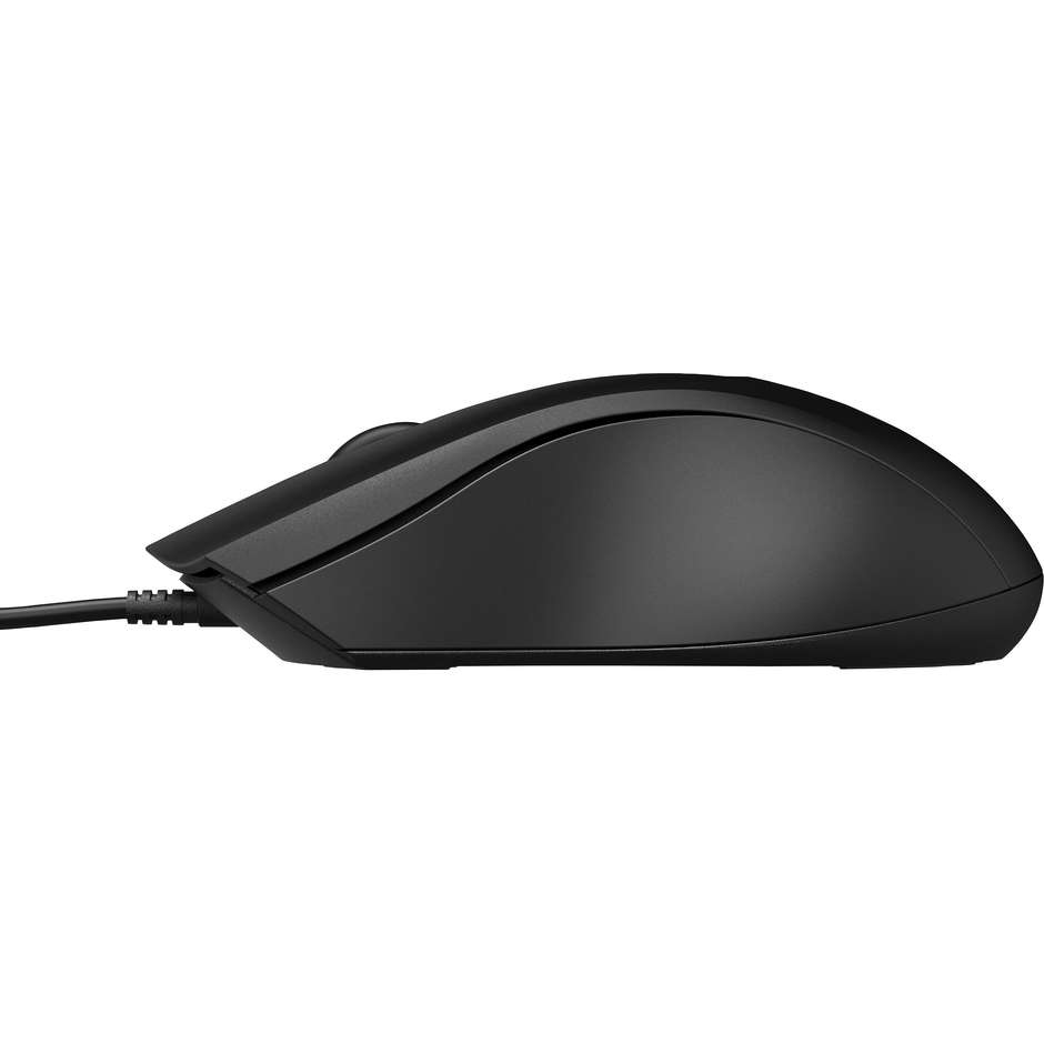 HP 100 Mouse Cablato USB Ottico Ambidestro da 1600 DPI con 3 Pulsanti Rotella di Scorrimento e Cavo 1.5m - Nero (6VY96AA)
