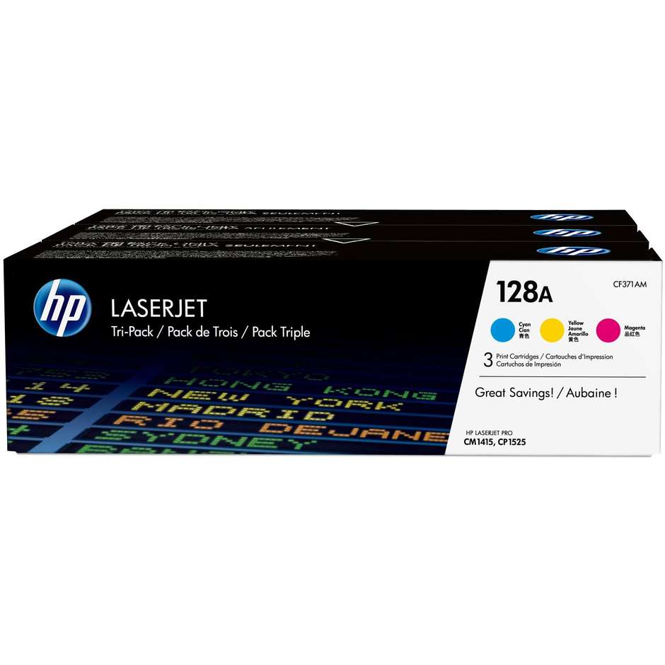 HP 128A multipack di 3 toner originali ciano, magenta e giallo, CF371AM