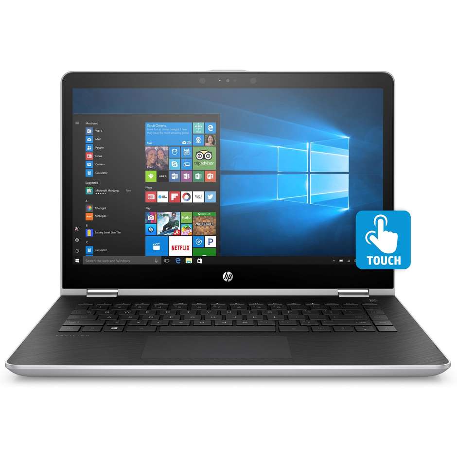 HP 14-BA031NL Notebook convertibile 14" Touchscreen Ram 8 GB SSD 128 GB Windows 10 Home Nero,Argento