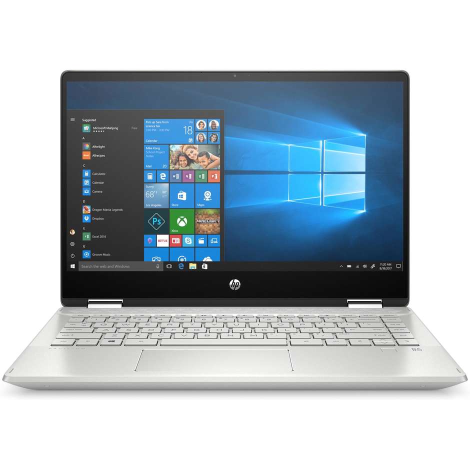 HP 14-dh0037nl Pavilion x360 Notebook 2-in-1 14'' Full HD Core i7-8 Ram 8 Gb SSD 256 Gb Windows 10 Home colore silver