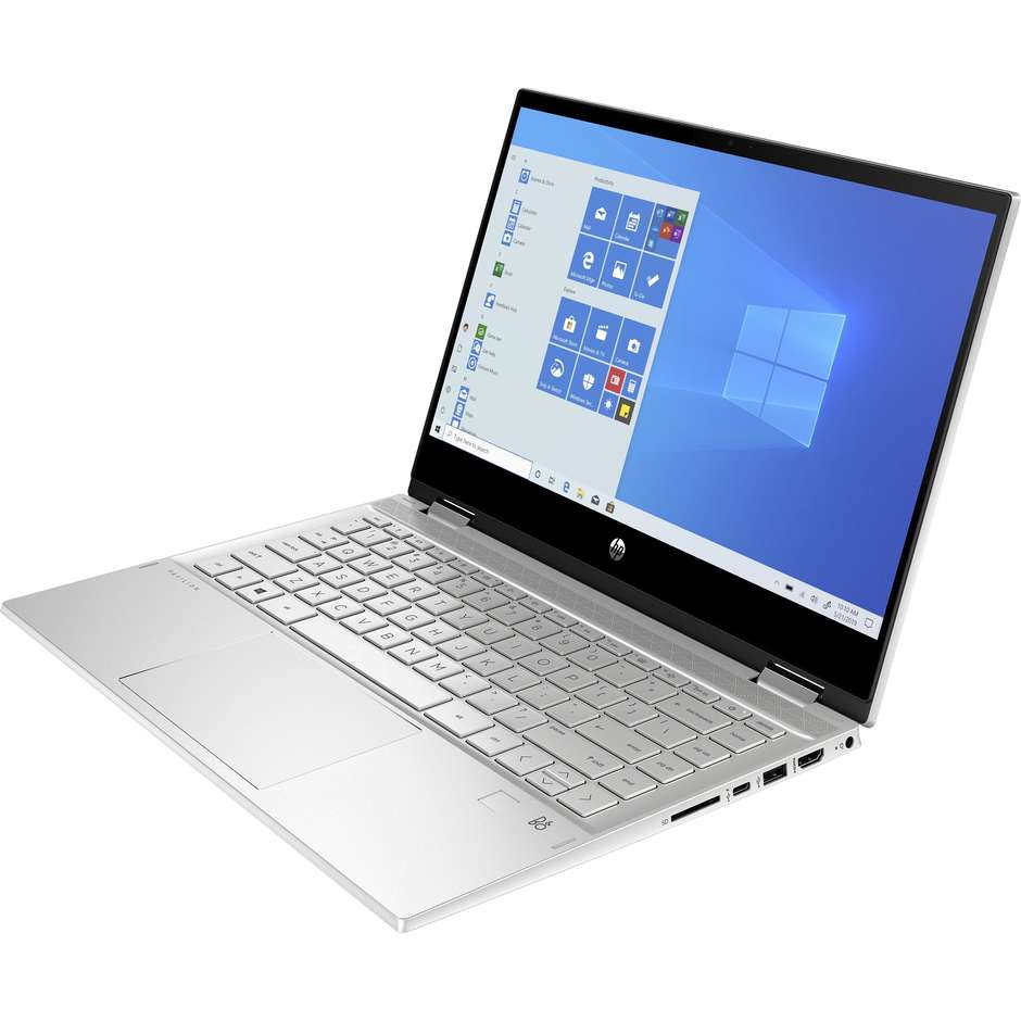 HP 14-dw0006nl Pavilion x360 Laptop Notebook 2-in-1 14'' FHD Core i3-10 Ram 8 Gb SSD 256 Gb Windows 10 Home colore silver