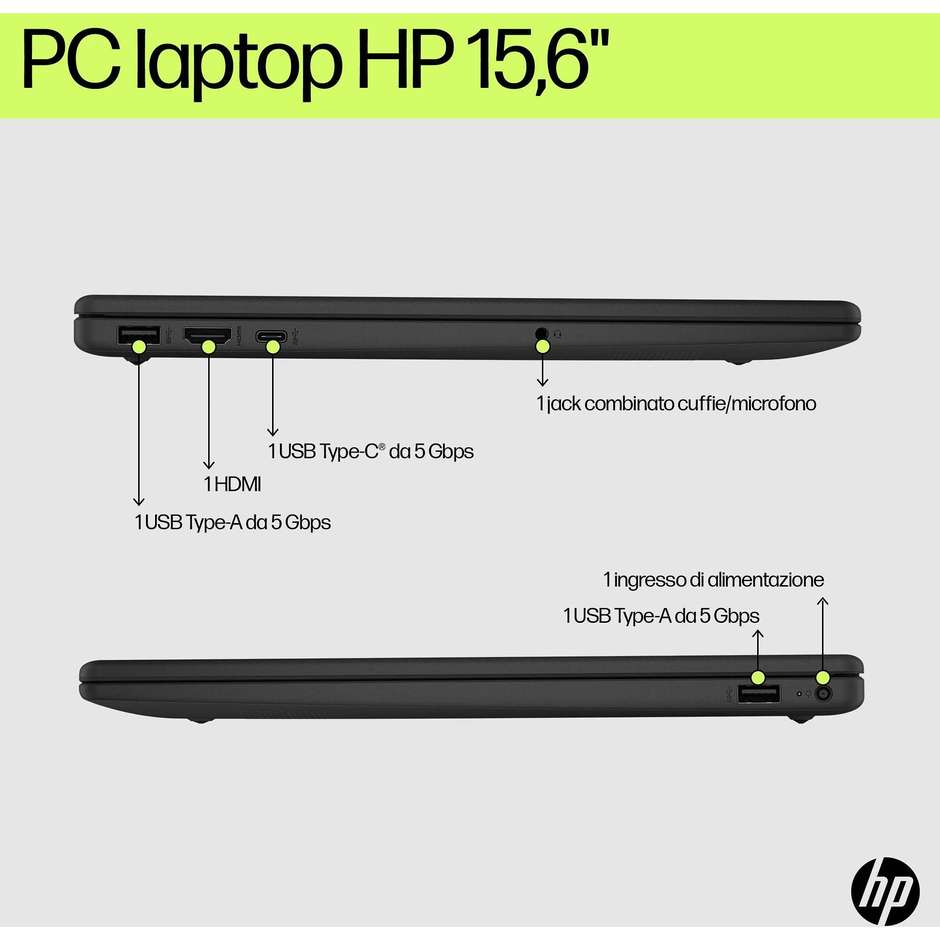 HP 15-FD0118NL Notebook 15.6" Full HD Ram 16 GB Memoria 512 GB Windows 11 Home Colore Argento