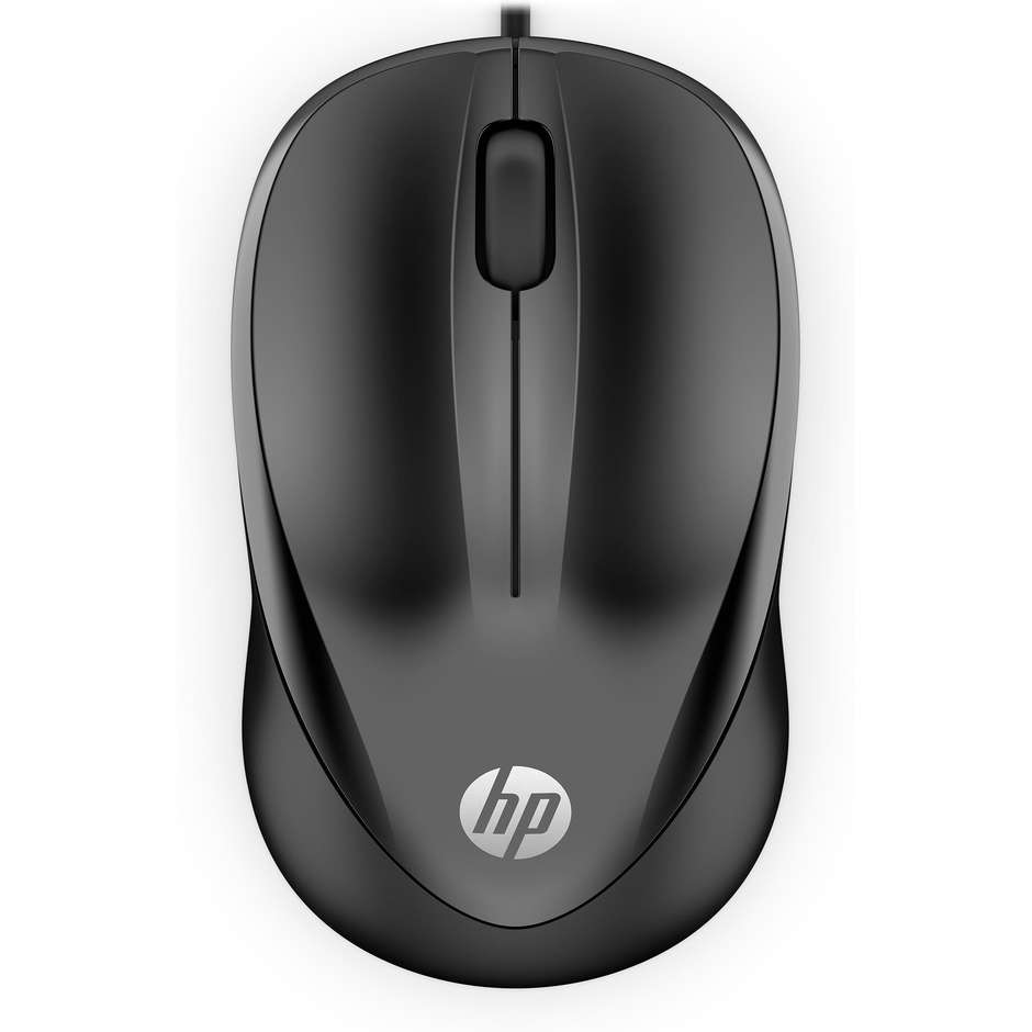 HP 150 Mouse Cablato USB con Sensore Ottico da 1600 DPI Design Ambidestro Ergonomico e Cavo 1m Plug & Play - Nero (4QM14AA)