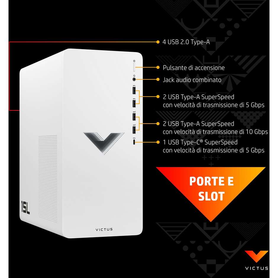 HP 15L TG02-0090N Gaming Desktop PC Intel Core i5 Ram 8 GB Memoria 512 GB Windows 11 Home Colore Nero