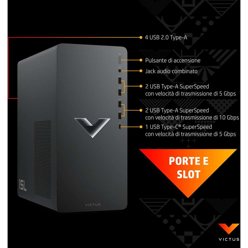 HP 15L TG02-0090N Gaming Desktop PC Intel Core i5 Ram 8 GB Memoria 512 GB Windows 11 Home Colore Nero