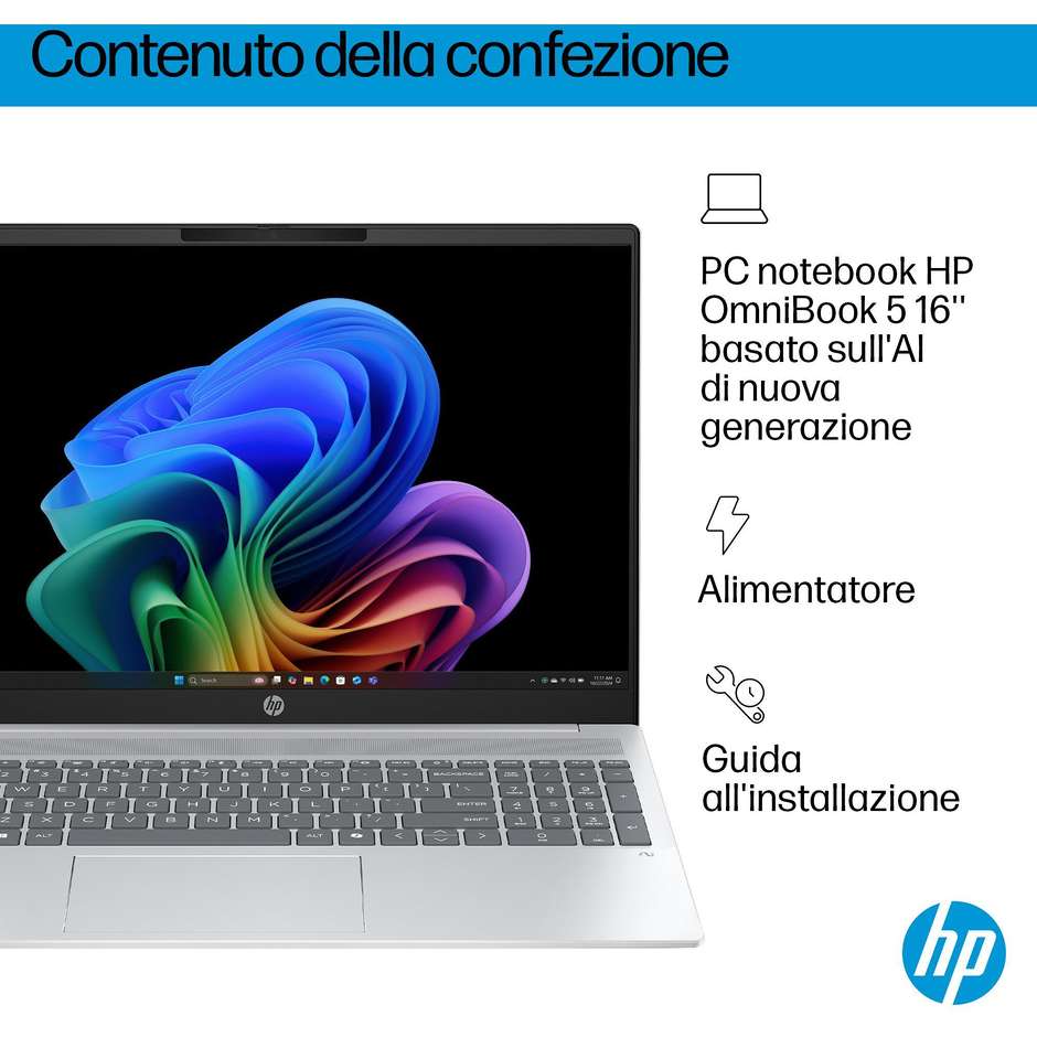 HP 16-AG1019NL Notebook 16,0" AMD Ryzen AI 7 350 16 GB 512 GB SSD Windows 11 Home Colore Silver