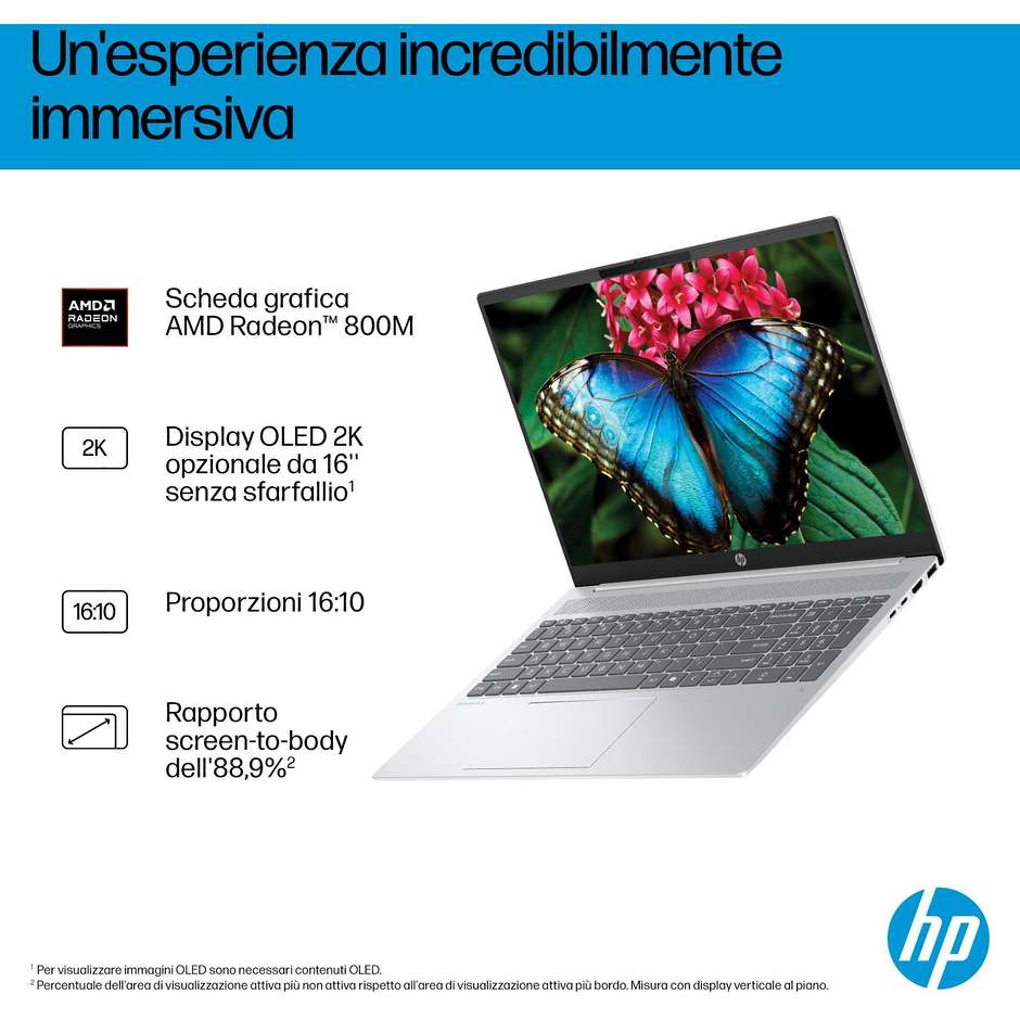 HP 16-AG1019NL Notebook 40.6" 350 16 GB 512 GB Windows 11 Home Colore Silver