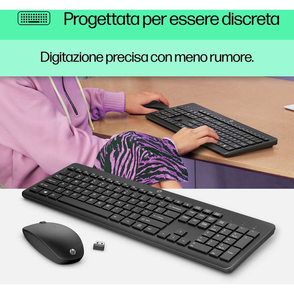 HP 18H24AA Kit Desktop Tastiera e Mouse RF Wireless 1600 DPI Colore Black