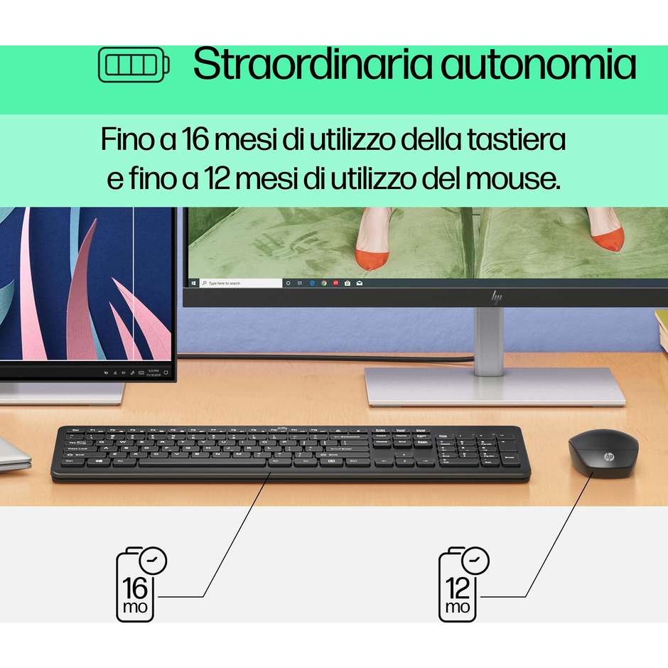 HP 18H24AA Kit Desktop Tastiera e Mouse RF Wireless 1600 DPI Colore Black