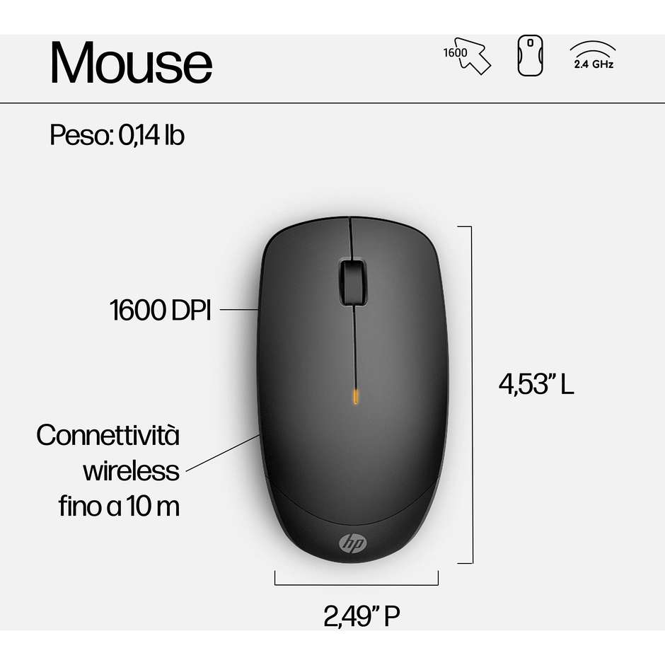 HP 18H24AA Kit Desktop Tastiera e Mouse RF Wireless 1600 DPI Colore Black